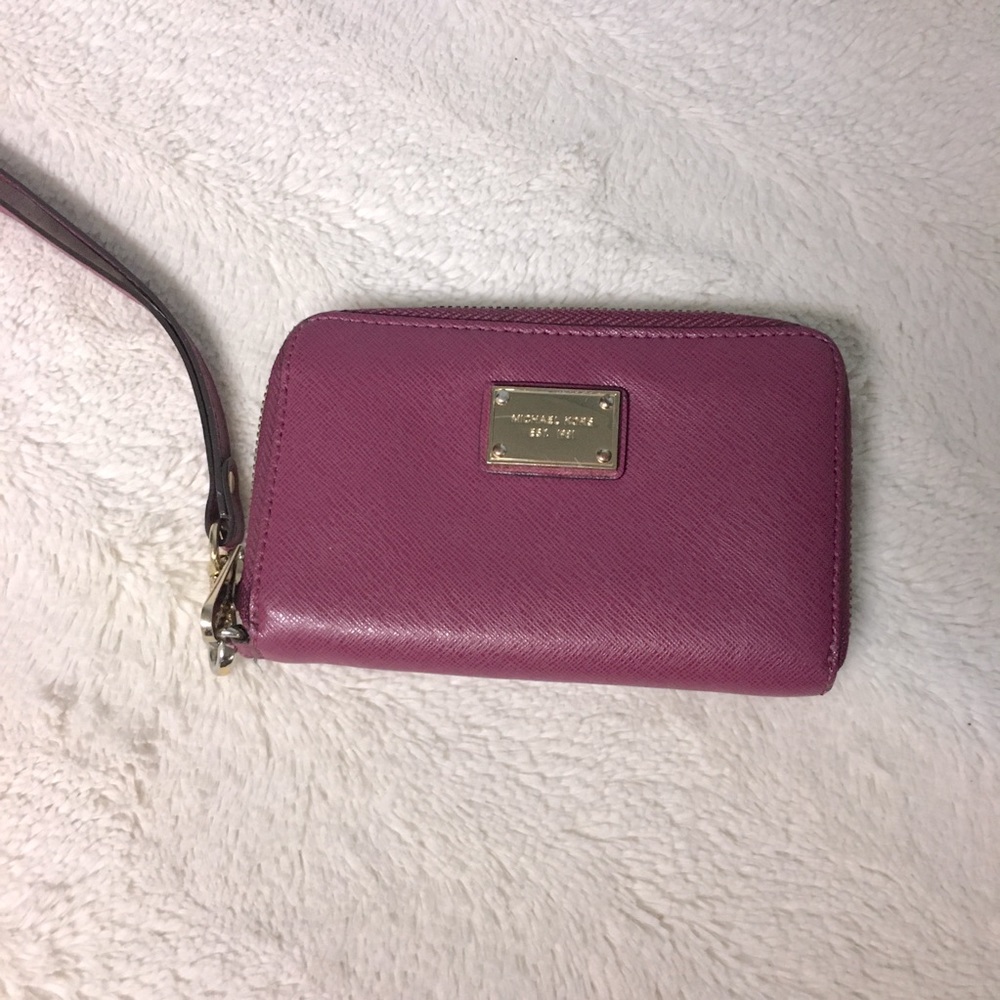 Michael Kors Burgandy Pink Wristlet Zip Wallet